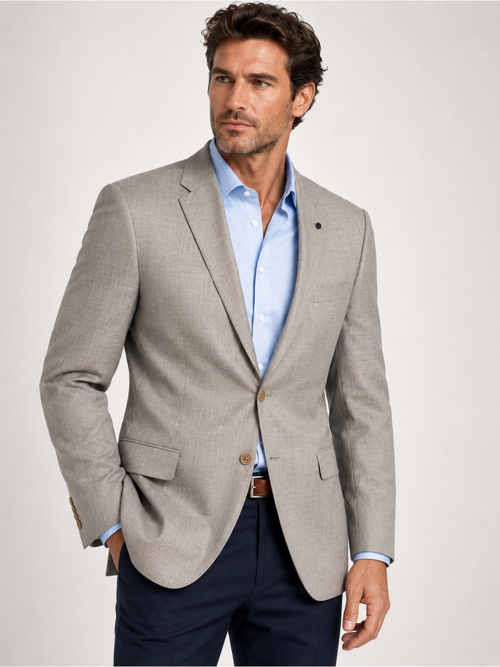 Hart Schaffner Marx 48R Blazer Beige Gray Wool Silk Chicago Fit Sport Coat USA